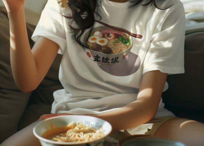 t-shirt représentant un bol de ramen